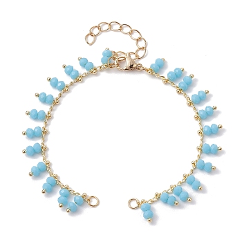 Handmade Glass Beaded Chain Link Bracelet Making, with Lobster Claw Clasp, Fit for Connector Charms, Light Sky Blue, 6-3/8 inch(16.2cm)