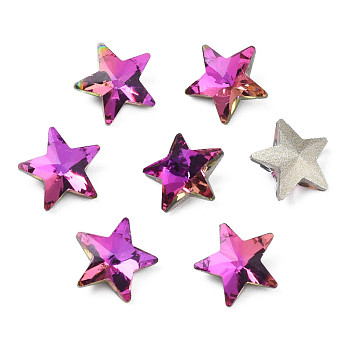 Glass Rhinestone Cabochons, Nail Art Decoration Accessories, Faceted, Star, Orchid, 7.5x8x3.5mm
