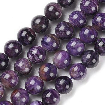 Grade A Natural Charoite Round Bead Strands, 10mm, Hole: 1mm, about 42pcs/strand, 15.5 inch