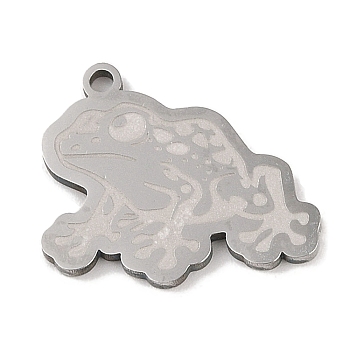 304 Stainless Steel Pendants, Frog Charm, Stainless Steel Color, 19.5x21.5x1.5mm, Hole: 1mm