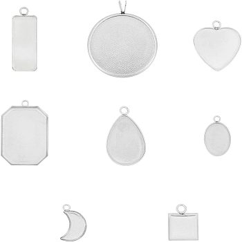 304 Stainless Steel Pendant Cabochon Settings, Plain Edge Bezel Cups, Mixed Shapes, Stainless Steel Color, 48pcs/set