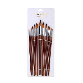 Round & Pointed Brushes Watercolor Pen, 13Pcs Nylon Brush Set, Wooden Paint Brushes Pens Sets, with Steel Finding, for Watercolor Oil Painting, Sienna, 28.3~33.2cm