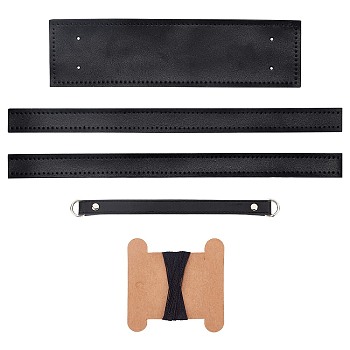 PU Leather Bag Bottom and Handles, for Women Bags Handmade DIY Accessories, Black, 210x16mm