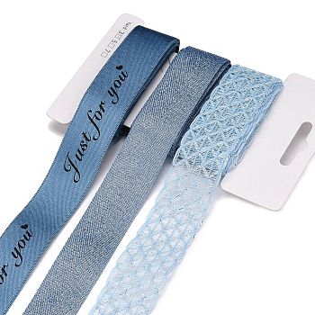 9 Yards 3 Styles Polyester Ribbon, for DIY Handmade Craft, Hair Bowknots and Gift Decoration, Sky Blue Color Palette, Steel Blue, 1~1-1/8 inch(25~28mm), about 3 yards/style