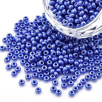 8/0 Czech Opaque Glass Seed Beads, Lustered, Round, Royal Blue, 3x2mm, Hole: 1mm, about 500g/bag