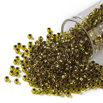 TOHO Round Seed Beads, Japanese Seed Beads, (747) Copper Lined Lime Green, 8/0, 3mm, Hole: 1mm, about 1110pcs/50g