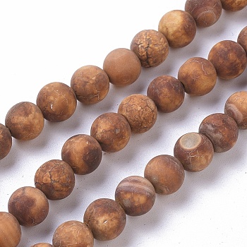 Natural Agate Beads Strands, Dyed & Heated, Round, Camel, 8mm, Hole: 0.5mm, about 47pcs/strand, 13.9 inch(35.5cm)