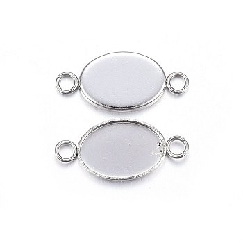 Tarnish Resistant 304 Stainless Steel Cabochon Connector Settings, Plain Edge Bezel Cups, Oval, Stainless Steel Color, 21~23x11x1.5mm, Hole: 2~2.5mm, Inner Diameter: 14x10mm