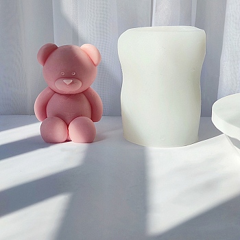 3D Bear Figurine DIY Silicone Candle Molds, for Scented Candle Making, White, 7.5x7.1x9.1cm, Inner Diameter: 3.5x4.1cm