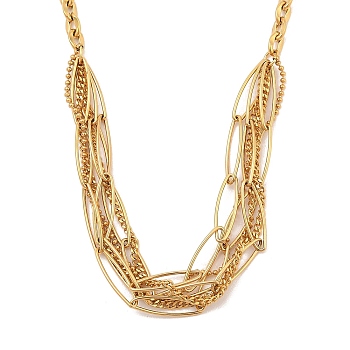 304 Stainless Steel Multi Layerd Oval Bib Necklaces for Women, Golden, 16.89 inch(42.9cm)