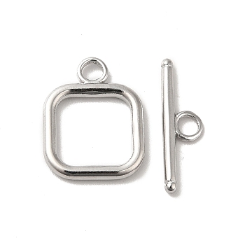 304 Stainless Steel Toggle Clasps, Square, Stainless Steel Color, Square: 18x13.5x2mm, Hole: 3mm, Bar: 19.5x6x2mm, Hole: 3mm