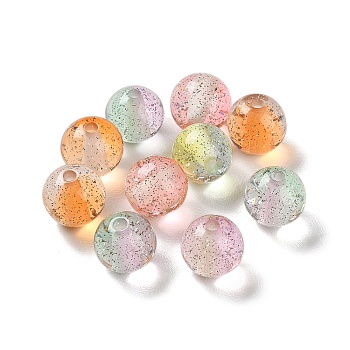 Gradient Color Transparent Resin Beads with Gold Foil, Round, Mixed Color, 8mm, Hole: 1.8mm