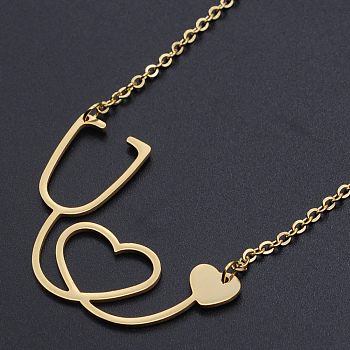 201 Stainless Steel Pendant Necklaces, with Cable Chains and Lobster Claw Clasps, Stethoscope, Golden, 17.91 inch(45.5cm), 2mm