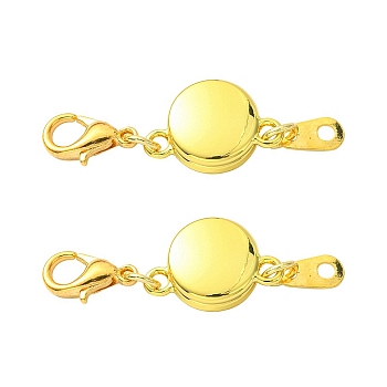 Alloy Magnetic Clasps, with Lobster Claw Clasps and Chain Tabs, Flat Round, Golden, 35mm, Clasp: 10x6x2.5mm, Chain Tabs: 22mm long, Flat Round: 9x5x0.5mm
