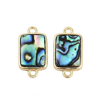 Brass Pave Natural Paua Shell Connector Charms, Golden, Rectangle, 22x12x3.5mm, Hole: 2mm