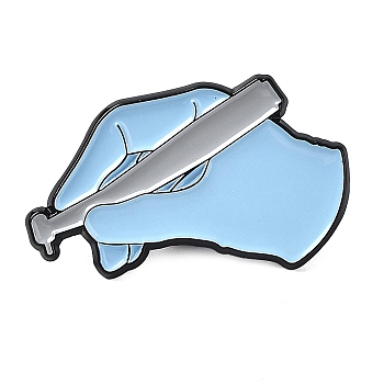 Dental Theme Enamel Pin, Black Zinc Alloy Brooch for Backpack Clothes, Hand with Drill, Light Sky Blue, 21x34x1.5mm