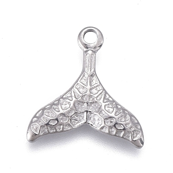 304 Stainless Steel Charms, Textured, Fishtail, Stainless Steel Color, 11x11x1.5mm, Hole: 1mm