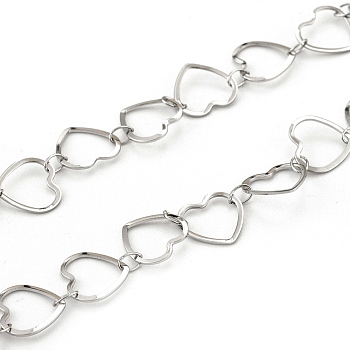 201 Stainless Steel Heart Link Chains, Soldered, with Spool, Stainless Steel Color, 9x10x0.5mm, about 32.8 Feet(10m)/roll