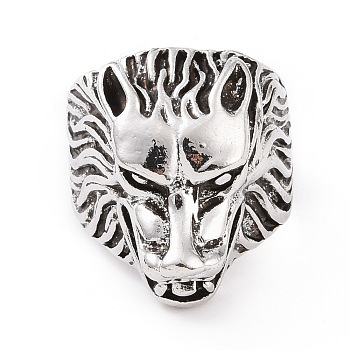 Wolf Head Wide Band Rings for Men, Punk Alloy Cuff Finger Ring, Antique Silver, US Size 8 1/4(18.3mm), 5~24mm