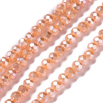 Opaque Glass Beads Strands, Faceted, Rondelle, Light Salmon, 4x3mm, Hole: 0.6mm, about 221pcs/strand, 31.89''(81cm)