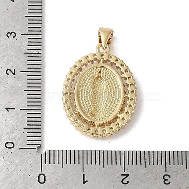 Oval with Virgin Mary Brass Micro Pave Cubic Zirconia Pendants(KK-K385-031G)-3