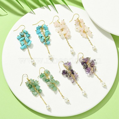 4Pairs 4 Styles Natural & Synthetic Mixed Gemstone Chips & Shell Pearl Dangle Earrings(EJEW-TA00273)-4