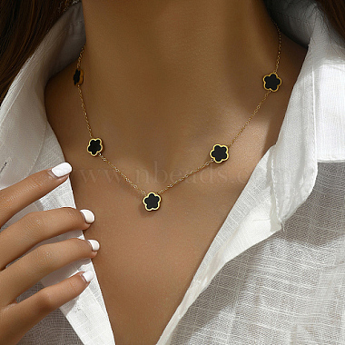 Золотое ожерелье с подвеской в виде цветка из нержавеющей стали для женщин(WB0068-3)-2