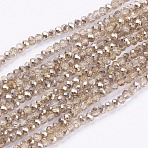 Transparent Painted Glass Beads Strands, Faceted, Rondelle, Gold, 3x2~2.5mm, Hole: 0.8mm, about 135~140pcs/strand,11.81~13.38 inch(30~34cm)(GLAA-F078-D01)
