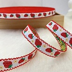 Polyamide Ribbon, Strawberry Pattern Ribbon, for Gift Decoration, White, 5/8 inch(15mm)(OCOR-WH20013-024E)