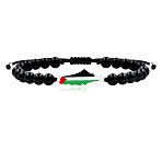 Palestine Map 304 Stainless Steel Enamel Link Bracelets, Natural Black Onyx Round Beads Braided Bead Bracelets for Women Men, Stainless Steel Color, 6.89 inch(17.5cm)(FS-WGEA228-15)