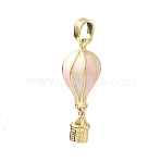 Brass Enamel Hot Air Balloon Pendants, Real 18K Gold Plated, Pink, 23.5x8mm, Hole: 3x4mm(KK-H254-01G-01)
