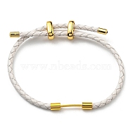 Brass Column Bar Link Bracelet with Leather Cords, Adjustable Bracelet for Women, WhiteSmoke, Inner Diameter: 5/8~3 inch(1.6~7.5cm)(BJEW-G675-05G-07)