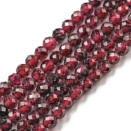 Natural Garnet Beads Strands, Round, Faceted, 2mm, Hole: 0.4mm, about 192pcs/Strand, 15.16 inch(38.5cm)(G-O186-D01-A)