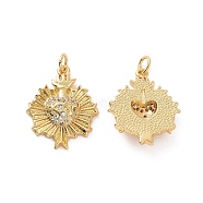 Rack Plating Brass Micro Pave Cubic Zirconia Pendants, with Jump Ring, Long-Lasting Plated, Cadmium Free & Lead Free, Sacred Heart Charm, Real 18K Gold Plated, 23x18x4.3mm, Hole: 3mm(KK-C008-29G)