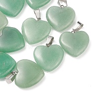 Natural Green Aventurine Pendants, with Platinum Tone Brass Findings, 20~22x20~21x5~8mm, Hole: 2x7mm(G-Q438-23)