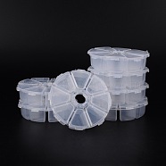 Plastic Bead Containers, Flip Top Bead Storage, 8 Compartments, Flat Round, Clear, 10.5x10.5x2.8cm(CON-J003-B)