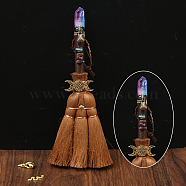 Wood Witch Broom with Synthetic Quartz Pendant Decorations, for Interior Car Mirror Hanging Decorations, 240~290mm(AUTO-PW0001-15J)
