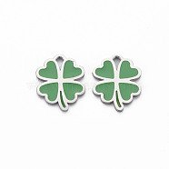 316 Surgical Stainless Steel Enamel Charms, Laser Cut, Cadmium Free & Nickel Free & Lead Free, Clover, Stainless Steel Color, 12x9.5x1mm, Hole: 1.4mm(STAS-N097-080P-NR)