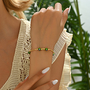 Stylish Ladies Stainless Steel Chain Bracelets, Resin Green Evil Eye Link Bracelets, Golden, 7-5/8 inch(19.5cm)(CU4055)