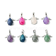 Natural Mixed Stone Pendants, Teardrop Charms with Rack Plating Platinum Plated Brass Wings, Cadmium Free & Lead Free, Cadmium Free & Lead Free, Dyed & Heated, 22~22.5x24.5x8~9mm, Hole: 7x5mm(G-C114-05P)