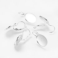 Brass Leverback Earring Findings, Silver Color Plated, about 13.7mm wide, 33mm long, Tray: 13x18mm, Pin: 0.5mm(KK-H170-S)