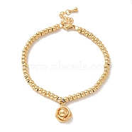 Vacuum Plating 201 Stainless Steel Interlocking Knot with Ball Charm Bracelet with Round Beads for Women, Golden, 8-7/8 inch(22.5cm)(BJEW-B057-05G)