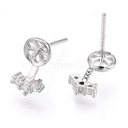 925 Sterling Silver Stud Earring Findings Micro Pave Cubic Zirconia, for Half Drilled Beads, with S925 Stamp, Crown, Real Platinum Plated, 10x6x2mm, Pin: 0.7×12mm(STER-T007-21P)