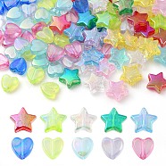 100Pcs 2 Styles Transparent Acrylic Beads, for Name Bracelets & Jewelry Making, AB Color, Heart & Star, Mixed Color, 8~10x8~10x3mm, Hole: 1~1.5mm(OACR-YW0001-49)