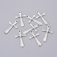 Alloy Pendants, Lead Free and Cadmium Free, Cross, Antique Silver, 33x19x1.5mm, Hole: 1mm(EAA232Y)