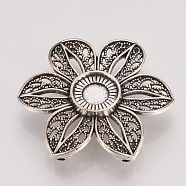 Tibetan Style Alloy Cabochon Connector Settings, Flower, Cadmium Free & Lead Free, Antique Silver, Tray: 10mm, 32x36x6mm, Hole: 1mm, about 150pcs/1000g(TIBE-T011-77AS-LF)