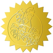 12 Sheets Self Adhesive Gold Foil Embossed Stickers, Round Dot Medal Decorative Decals for Envelope Card Seal, Leaf, 165x211mm, Stickers: 50mm in diameter(DIY-WH0451-048)