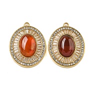 Natural Carnelian(Dyed & Heated) Oval Pendants, 304 Stainless Steel Crystal Rhinestone Charms, Real 14K Gold Plated, 38x29x9mm, Hole: 2.5mm(STAS-L080-010G-01)