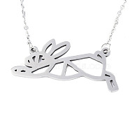 201 Stainless Steel Bunny Pendant Necklaces, with Cable Chains, Filigree Rabbit, Stainless Steel Color, 17.3 inch(44cm), 2mm, Hare: 16x35x1mm(NJEW-T009-JN027-1-40)