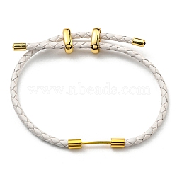 Brass Column Bar Link Bracelet with Leather Cords, Adjustable Bracelet for Women, WhiteSmoke, Inner Diameter: 5/8~3 inch(1.6~7.5cm)(BJEW-G675-05G-07)
